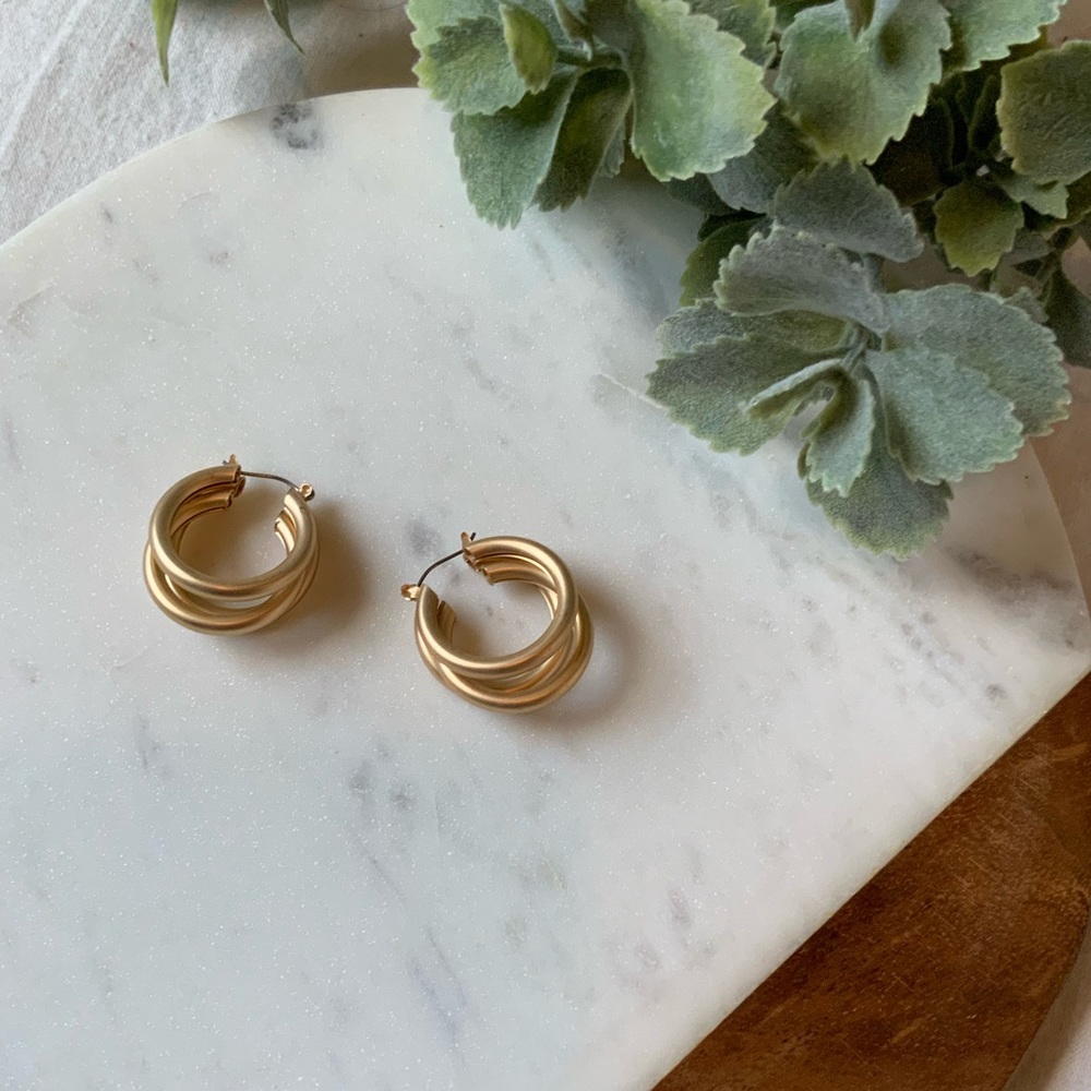 The Charlie - Gold Brushed Triple Hoops - Picture 2 of 6